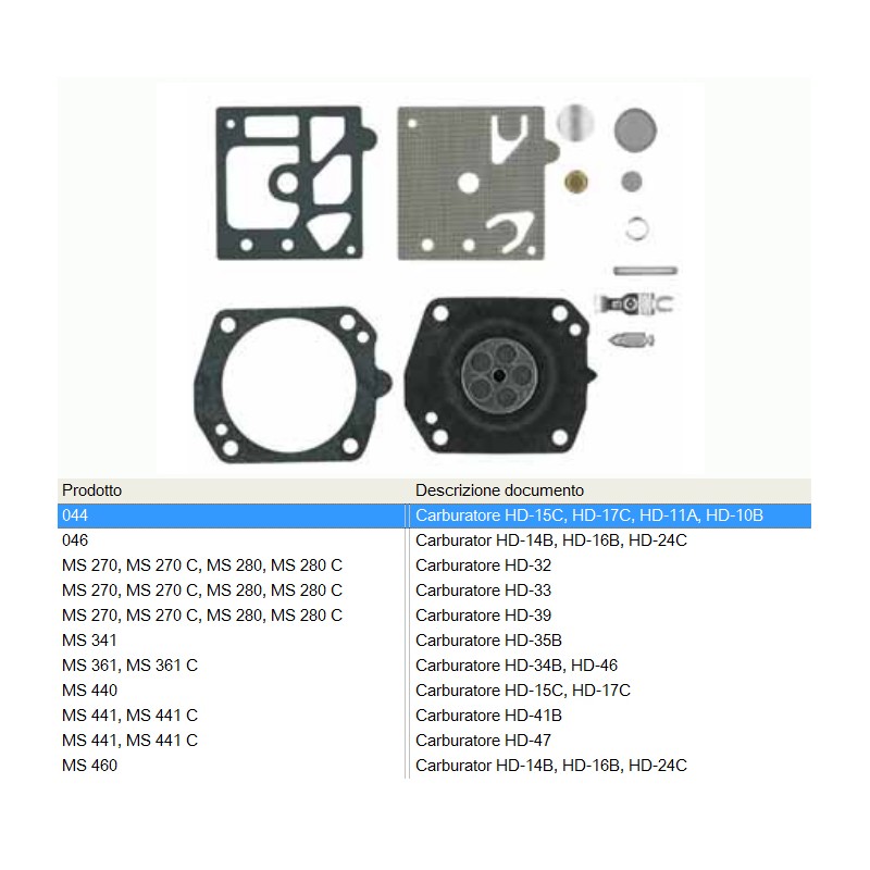 Membrane e kit riparazione per carburatore Walbro K10-WS